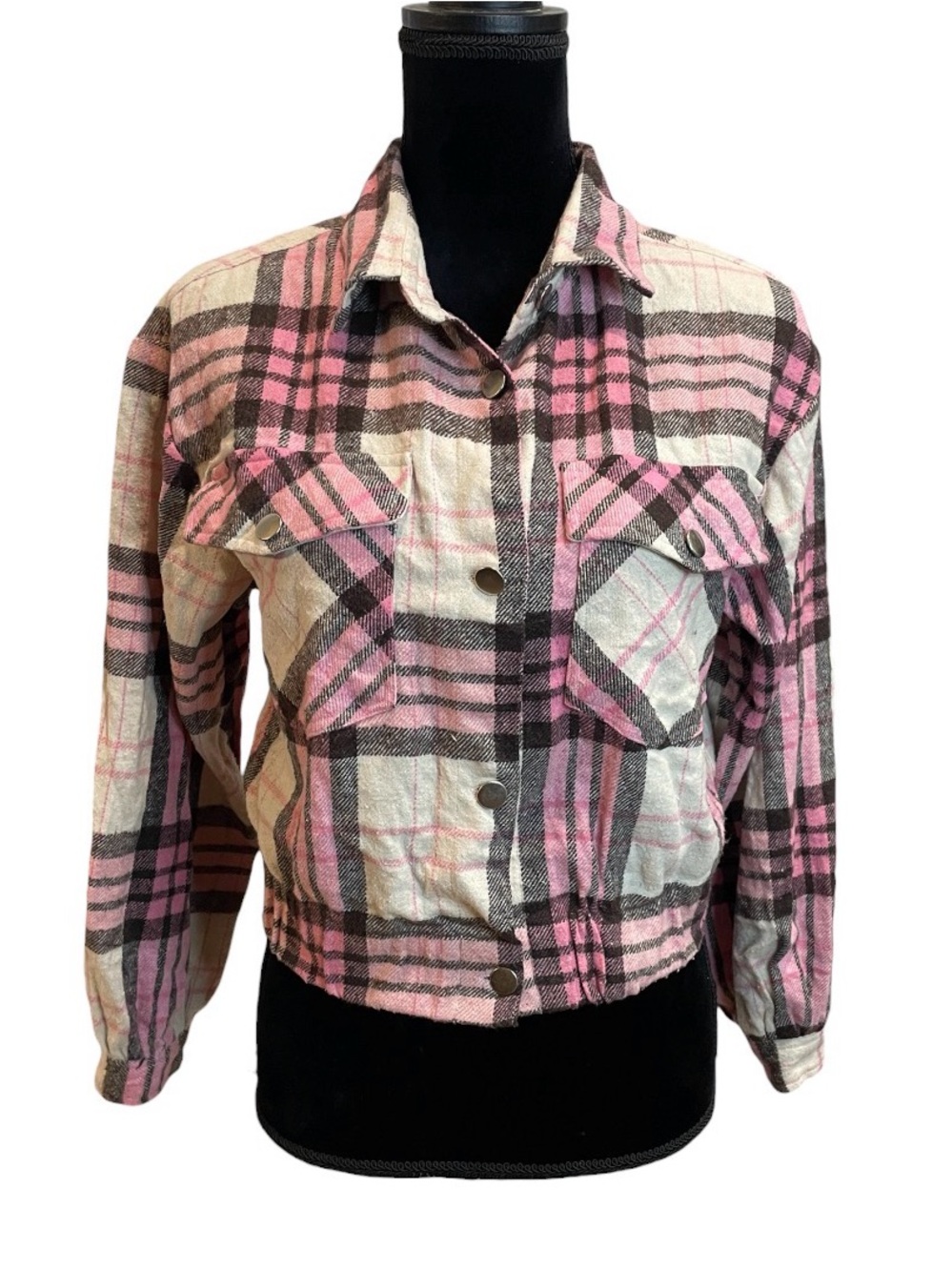 Pink Plaid Button-Front Jacket - Picture 2 of 8
